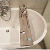 Rustic Grey Bath Caddy Wine Glass Holder Tray Over Bathtub Rack Support